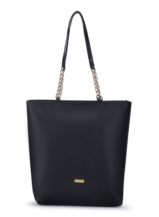 IMARS Women’s Large Tote Chain Black Bag | Vegan Leather Ladies Handbag (Black) - Image 1